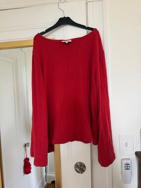 Reformation Red Knit Boat-Neck Sweater Bell Sleeves Size M